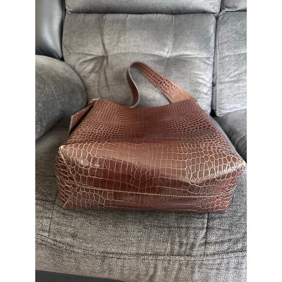Banana Republic Vida Bag Croc Embossed Leather Shoulder Tote Brown Oversized - Picture 11 of 15